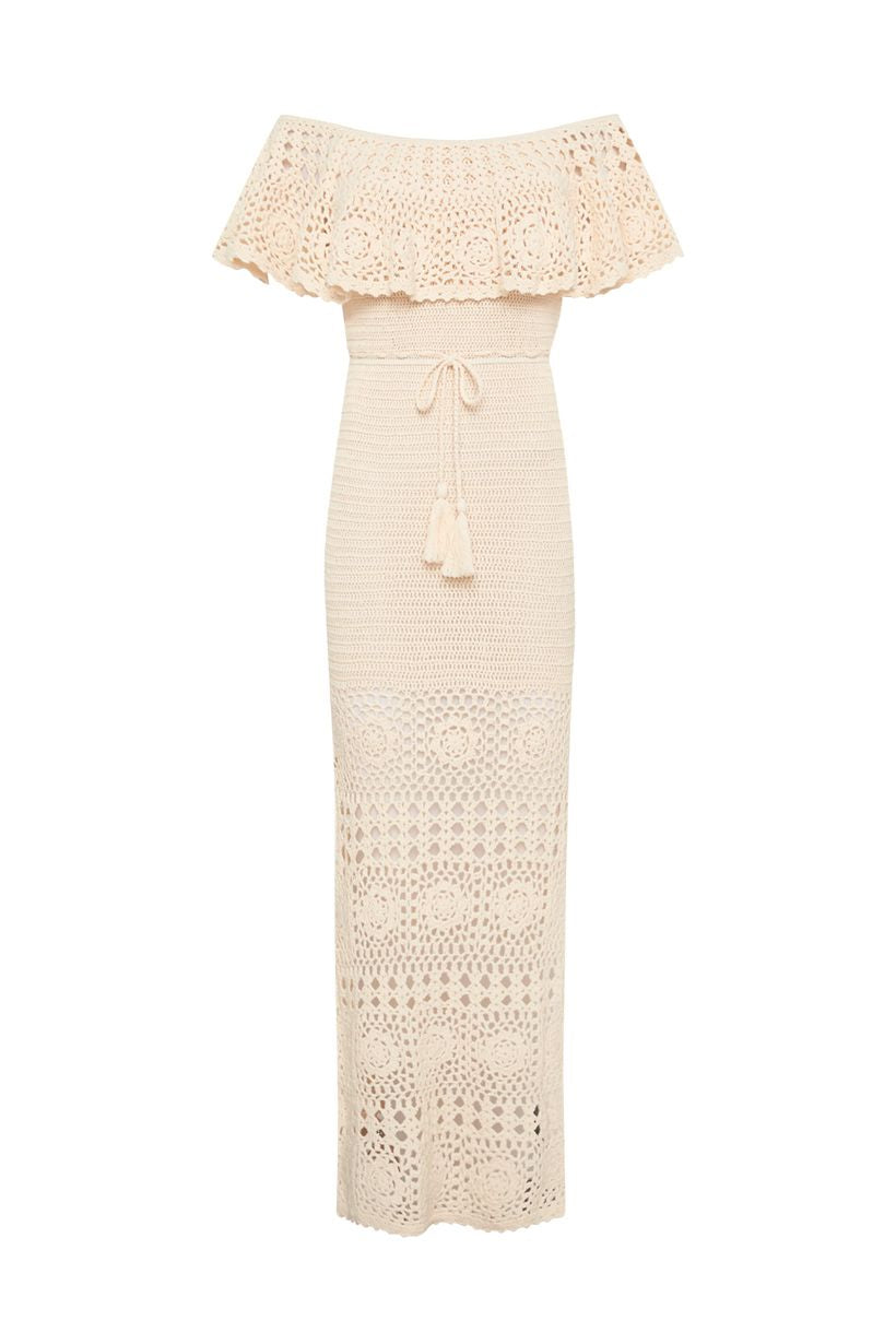 Iluka Crochet Midi Dress in Cream