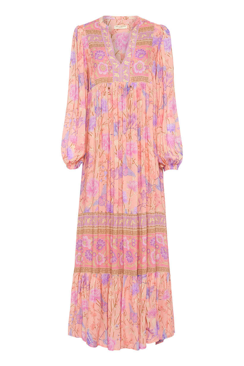 spell butterfly boho maxi dress Spell & The Gypsy Collective Butterfly Floral Boho Maxi Dress in Pink Peach XS