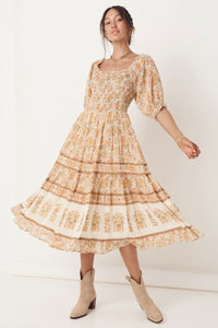 Juniper Shirred Dress in Cream