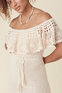 Iluka Crochet Midi Dress in Cream